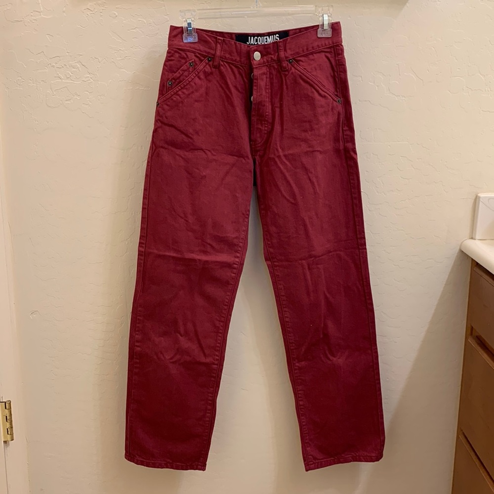 Red Jacquemus jeans, Le Souk collection